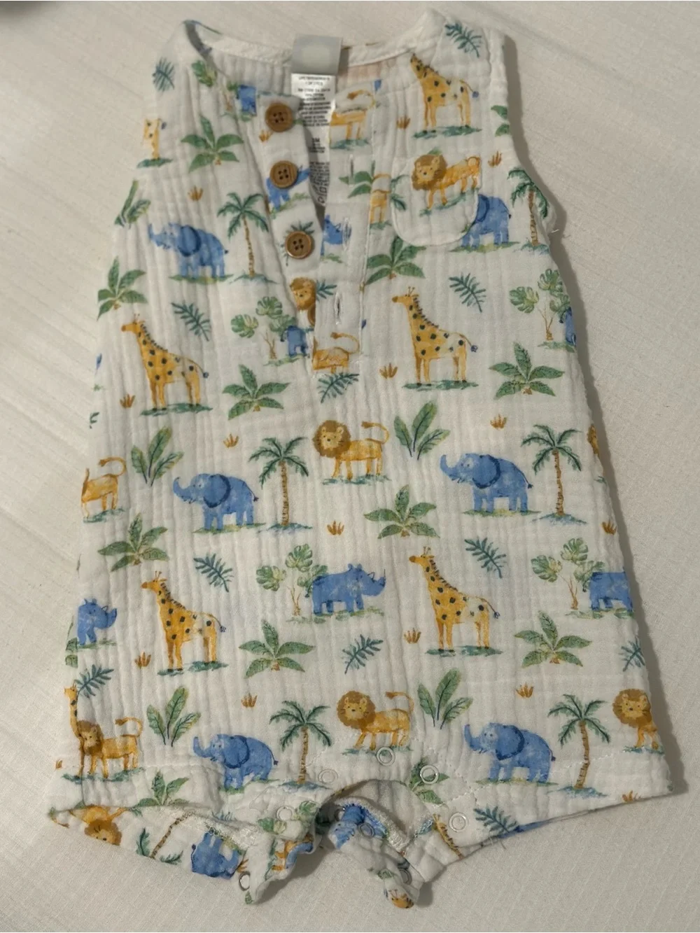 Mud Pie Linen Duck Print Sleeveless One-Piece in Beige with Brown and Green
